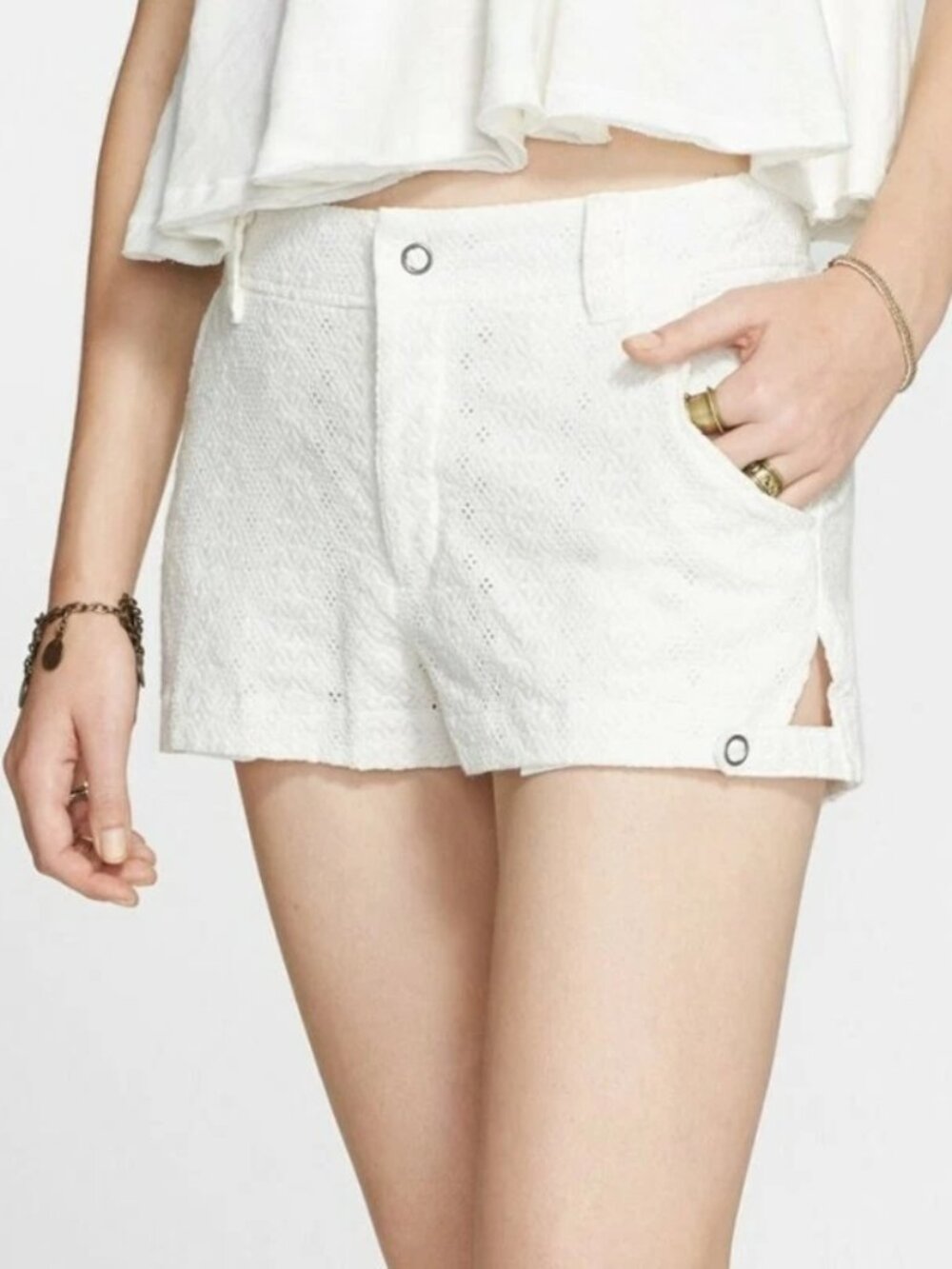 Free People Boho Chic Guipure Snap Button Fly Shorts Size 10